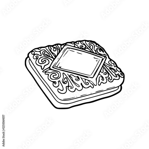 a black and white drawing of a biscuits illustration