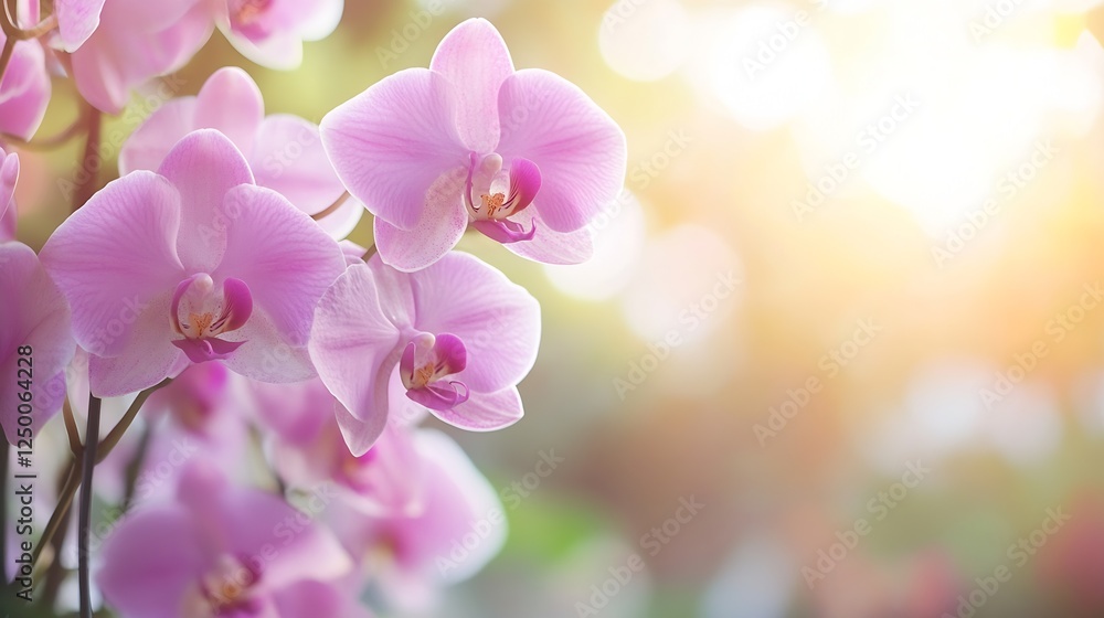 Close Up of Beautiful Pink Orchid Flowers with Soft Sunlight and Natural Background : Generative AI Close Up of Beautiful Pink Orchid Flowers with Soft Sunlight and Natural Background : Generative AI
