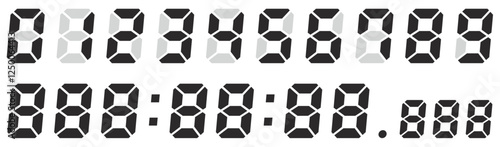 モノクロのデジタル数字のベクターイラストセット