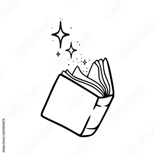 a black and white drawing of a magic spell book