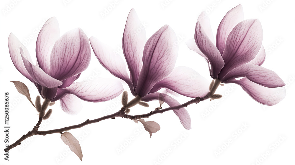 Obraz premium X-ray photography of purple magnolia flowers isolated on a white background
