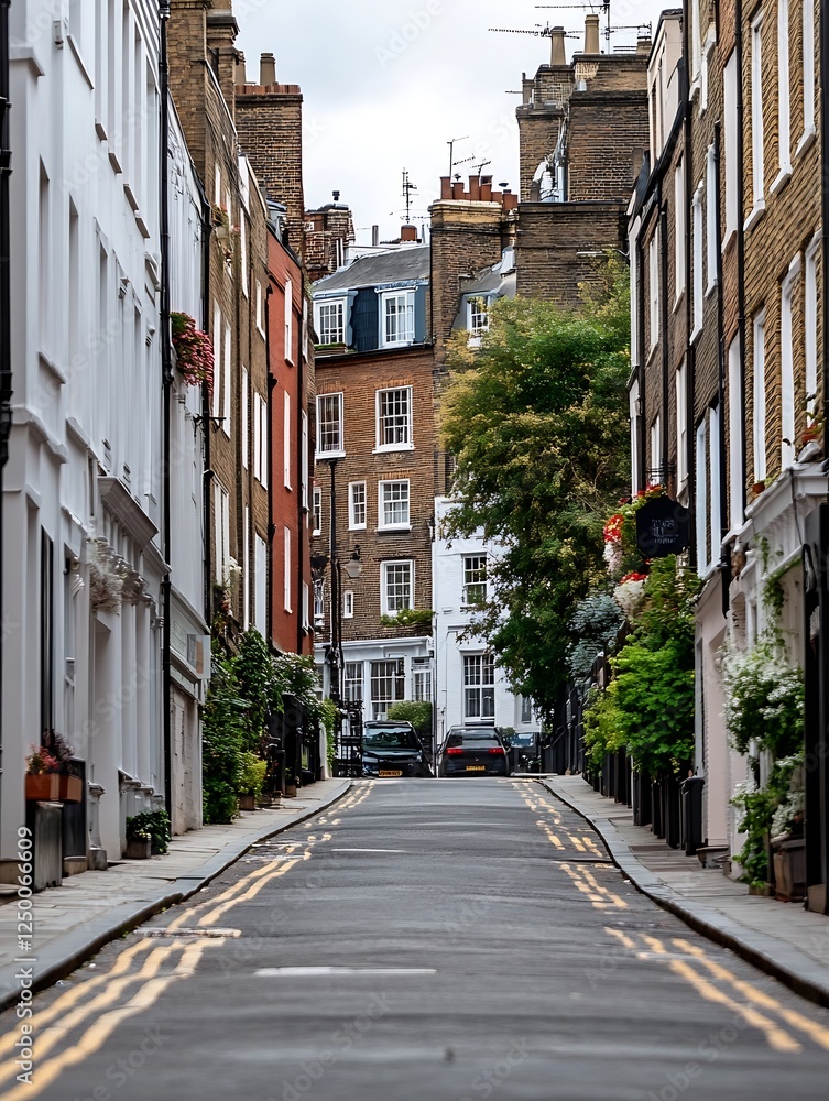 Charming Street View of Colorful Townhouses in Quaint Urban Neighborhood : Generative AI Charming Street View of Colorful Townhouses in Quaint Urban Neighborhood : Generative AI