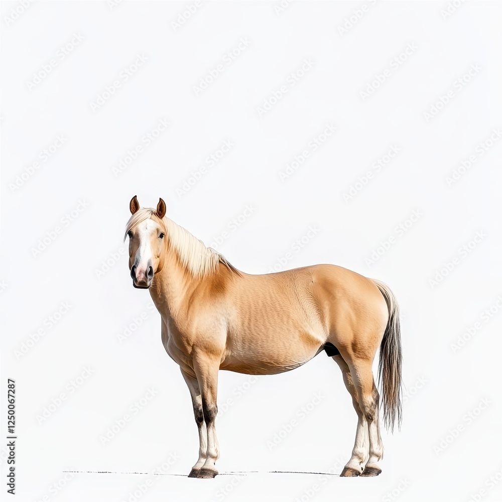 Obraz premium Majestic Golden Horse Stands Gracefully Against White Background