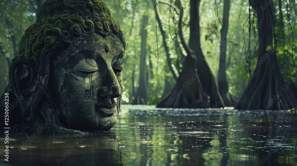 The Forgotten God of the Swamp, An Abandoned Deity amidst Nature's Embrace The Forgotten God of the Swamp, An Abandoned Deity amidst Nature's Embrace