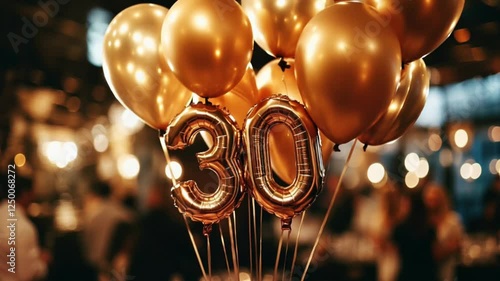 Celebrating Turning Thirty with Golden Balloons and Festive Party Atmosphere
