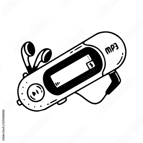 hand drawn vector illustration of a mp3 player with earphones