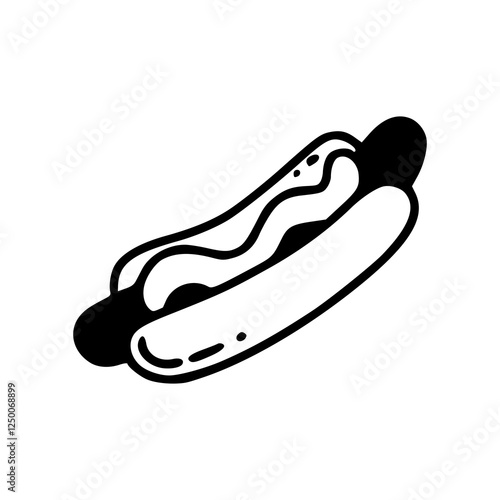 a black and white drawing of a hotdog icon