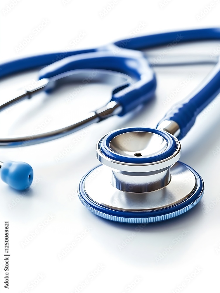 Professional Blue Stethoscope Laying on a Clean White Surface for Medical Use : Generative AI Professional Blue Stethoscope Laying on a Clean White Surface for Medical Use : Generative AI