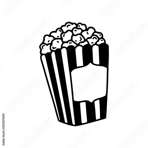a black and white drawing of a popcorn icon