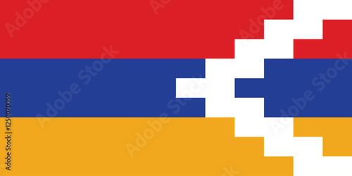 Artsakh flag. Flag of Artsakh. The official ratio. Flag icon. Standard color. Standard size. A rectangular flag. Computer illustration. Digital illustration. Vector illustration.