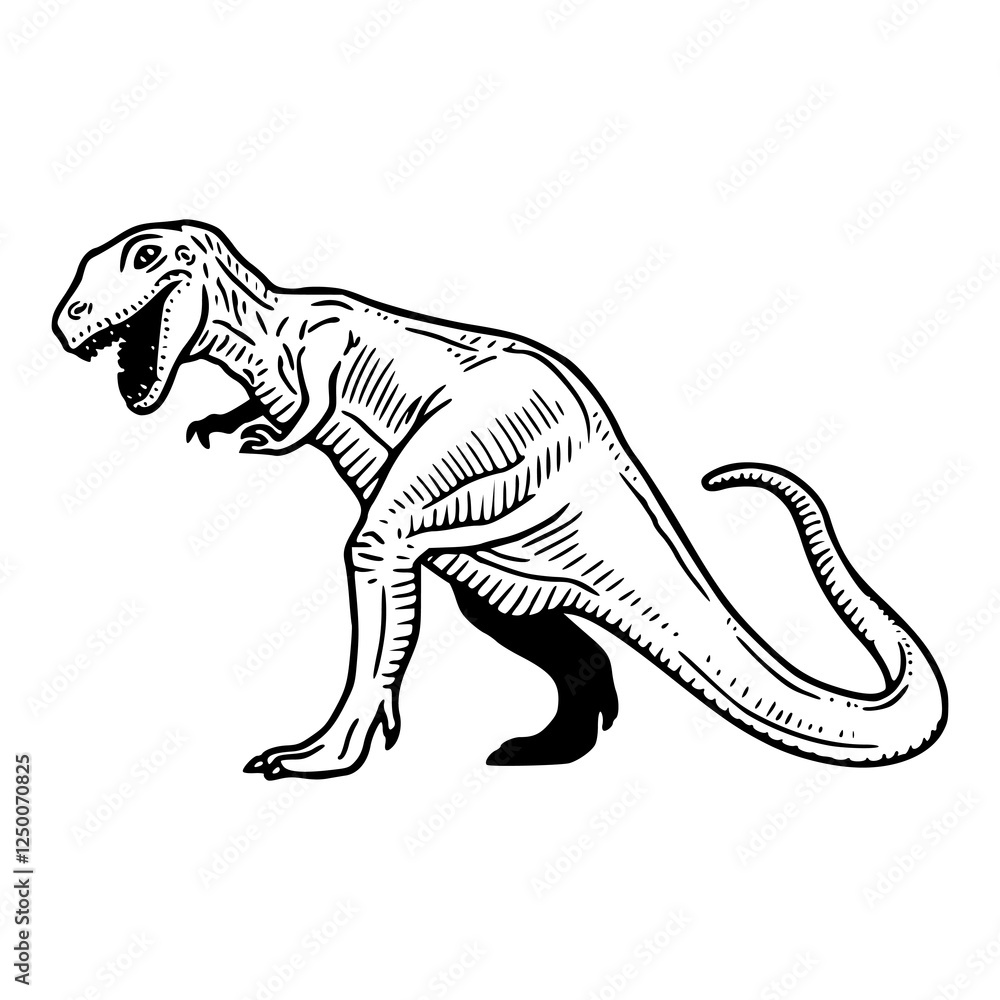 a black and white drawing of a dinosaur in vintage art style a black and white drawing of a dinosaur in vintage art style