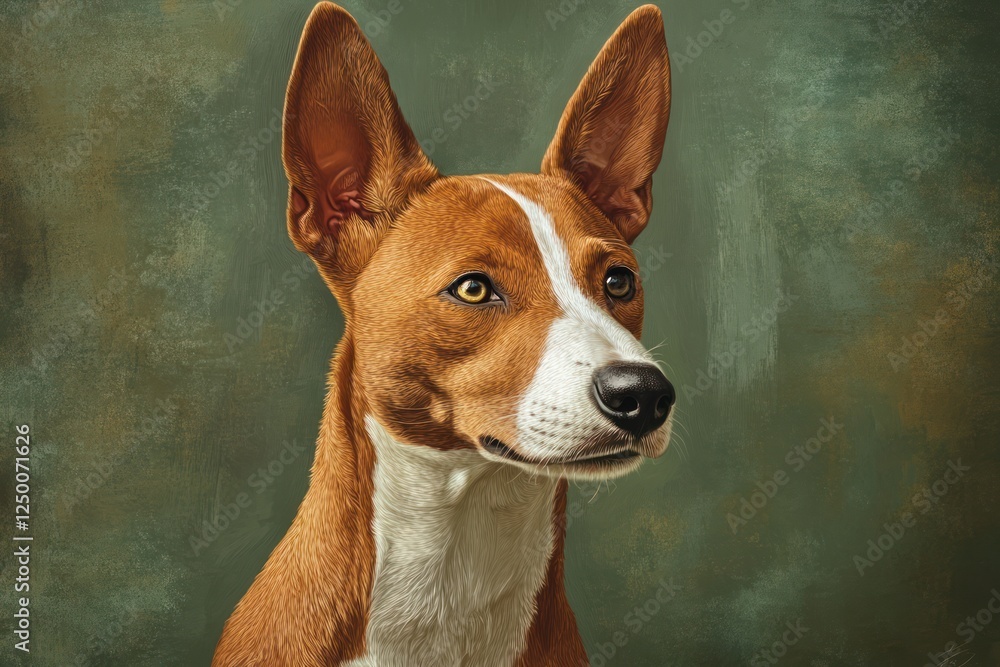 Basenji dog portrait, studio shot, green background, calm expression, pet photography Basenji dog portrait, studio shot, green background, calm expression, pet photography