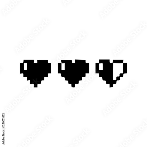 8-bit pixel hearts life bar vector