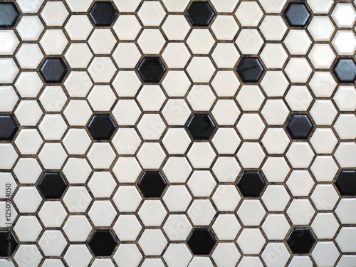 Black and White hexagonal ceramic tile texture for modern interior design backgrounds