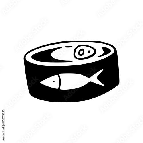 a black and white drawing of a canned cat food icon