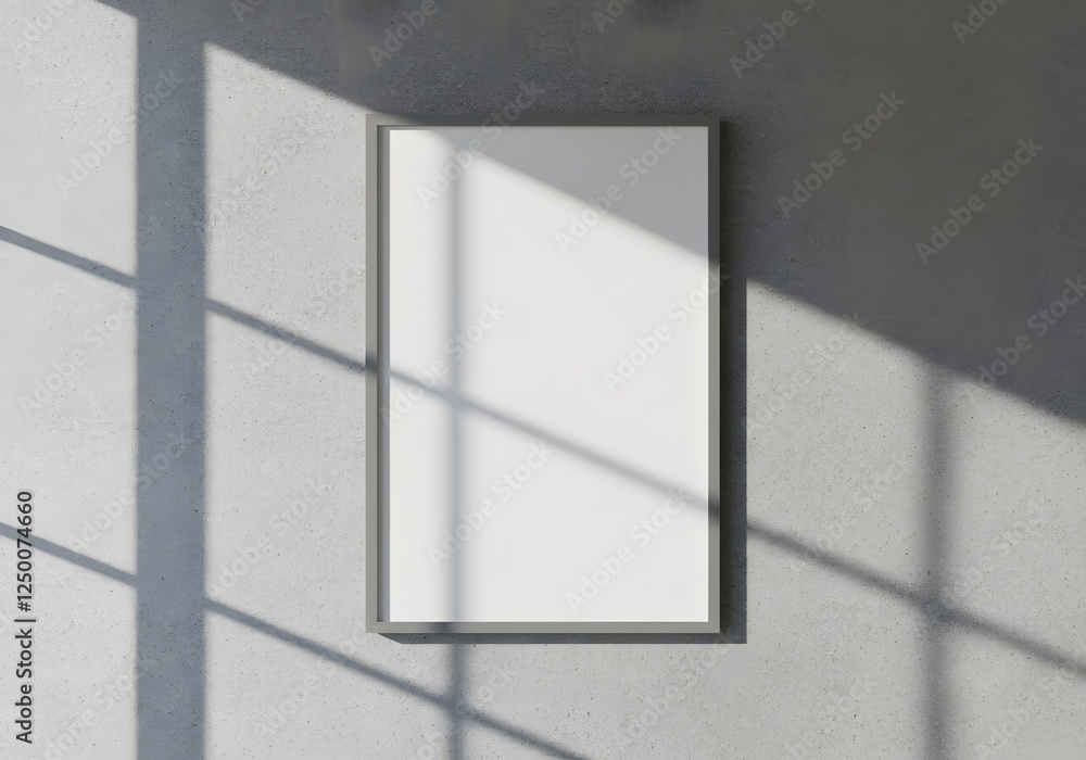 Framed Blank Poster on Concrete Wall with Window Shadow Overlay Framed Blank Poster on Concrete Wall with Window Shadow Overlay