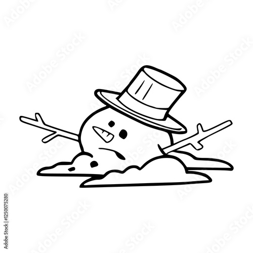 hand drawn vector illustration of a cartoon melting snowman icon