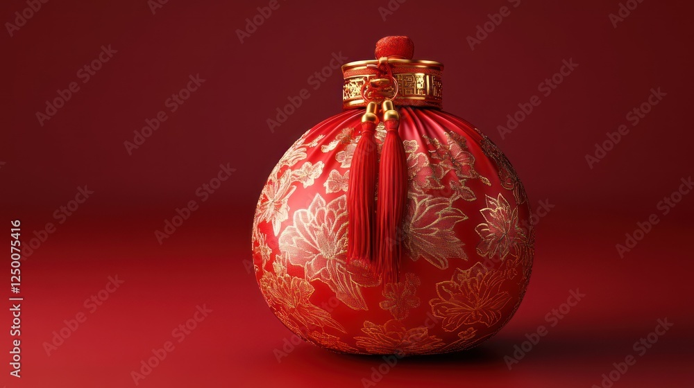 Red Chinese silk pouch with gold accents. Red Chinese silk pouch with gold accents.