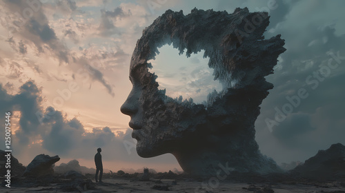 Exploring dreamscapes of surrealism: ai-generated landscapes evoking the depths of the subconscious mind. AI-Generated Dreamscapes. Illustration photo