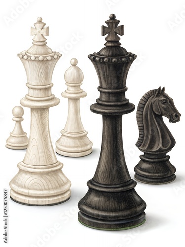 Wallpaper Mural Strategic Chess Pieces King Queen Pawn Knight Close up Illustration Torontodigital.ca