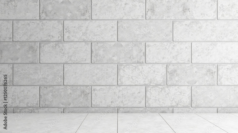 Naklejka premium A Clean Minimalist Studio Backdrop Featuring a Light Gray Brick Wall and a Smooth White Floor Ideal for Product Photography or Mockups