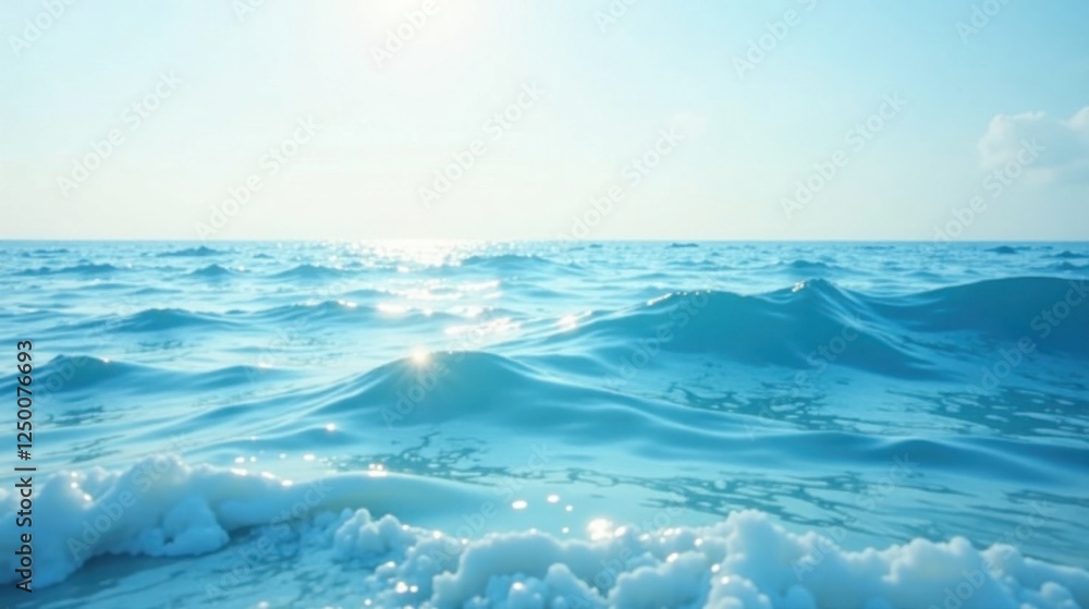 Serene Ocean Waves Gently Crashing on a Sunny Shore with White Foam Serene Ocean Waves Gently Crashing on a Sunny Shore with White Foam