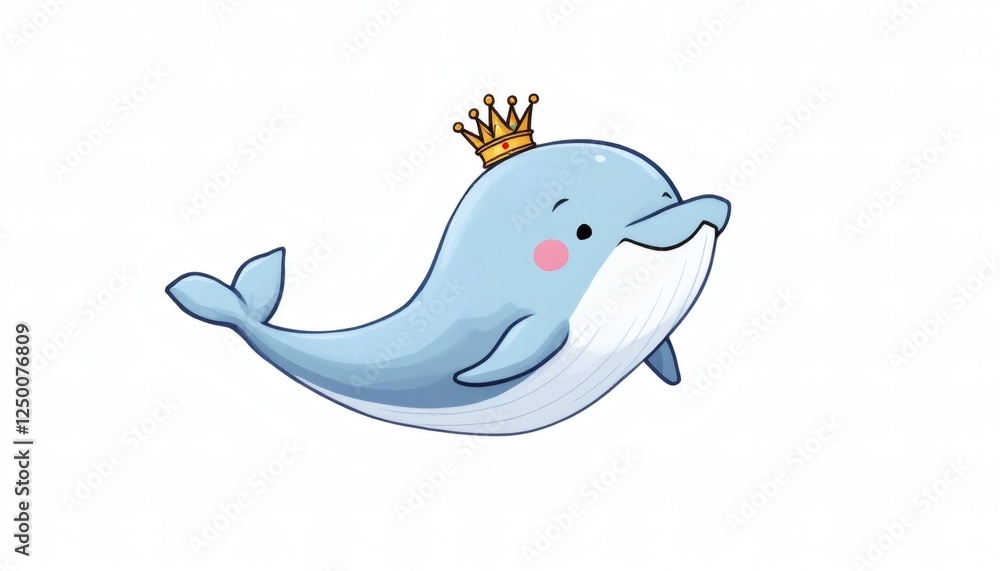 Cheerful Beluga Whale Sporting a Tiny Crown and Waving Joyfully Cheerful Beluga Whale Sporting a Tiny Crown and Waving Joyfully