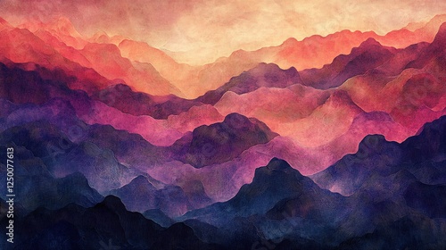 Wallpaper Mural Vibrant sunset hues paint majestic mountain range; soft light bathes layered peaks in warm color. AI Generated Torontodigital.ca