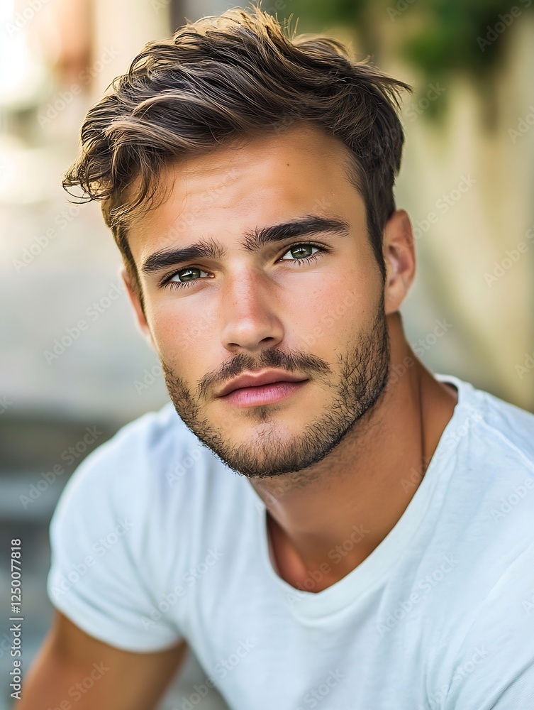 Close Up Portrait of Handsome Young Man with Stylish Hair and Intense Eyes : Generative AI Close Up Portrait of Handsome Young Man with Stylish Hair and Intense Eyes : Generative AI