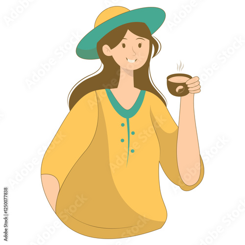 Illustration of Person with Hot Drink. Flat Cartoon Vector Character.