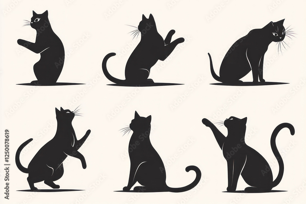 Black cat silhouettes against vivid sunset sky, creating an eerie and captivating scene. Black cat silhouettes against vivid sunset sky, creating an eerie and captivating scene.