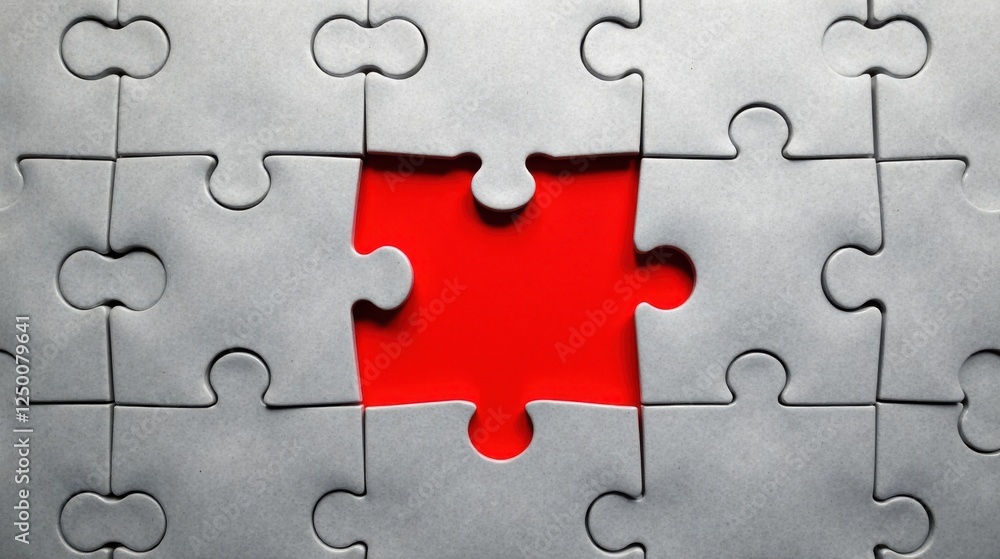 Uncompleted Jigsaw Puzzle with a Missing Red Piece Representing a Crucial Element in a Larger System Uncompleted Jigsaw Puzzle with a Missing Red Piece Representing a Crucial Element in a Larger System