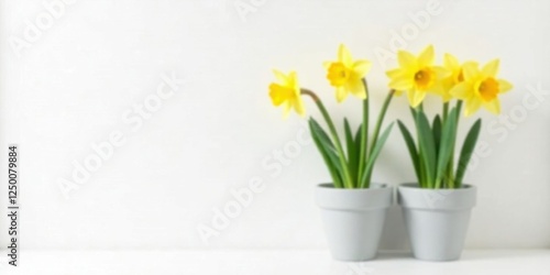 Wallpaper Mural Bright Yellow Daffodils in Simple Gray Pots on White Background, Springtime Floral Still Life Photography Torontodigital.ca