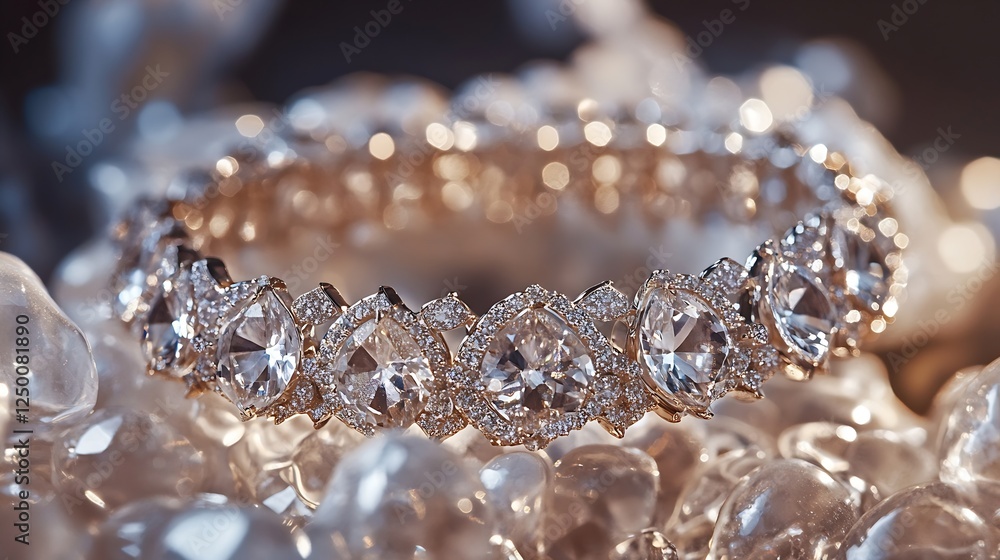 Elegant diamond bracelet on sparkling backdrop : Generative AI Elegant diamond bracelet on sparkling backdrop : Generative AI