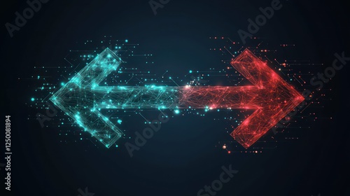 Abstract digital arrows pointing opposite directions. photo