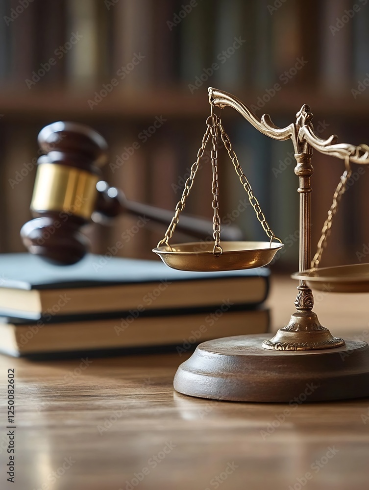 Judicial Balance Scale and Gavel on Wooden Table Symbolizing Law Justice : Generative AI Judicial Balance Scale and Gavel on Wooden Table Symbolizing Law Justice : Generative AI