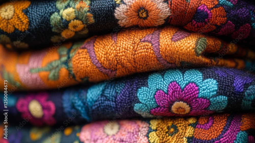 A close-up view of intricate patterns formed by colorful clothes A close-up view of intricate patterns formed by colorful clothes