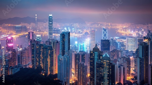 Wallpaper Mural A vibrant city skyline illuminated at night, showcasing urban architecture and lights. Torontodigital.ca