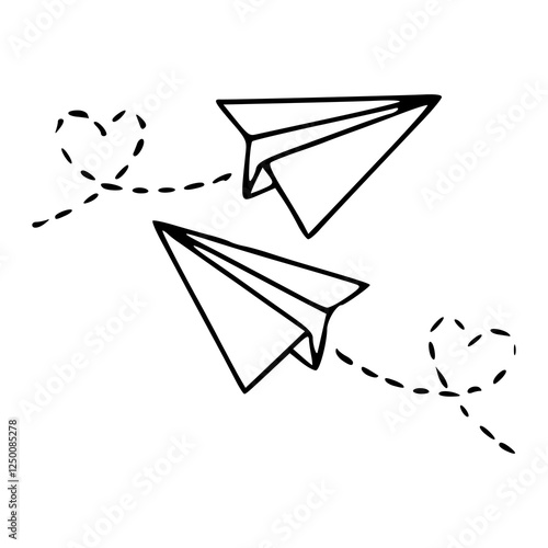 a black and white drawing of a paper plane flying with arrow
