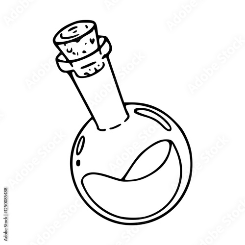 a black and white drawing of a bottle of potion