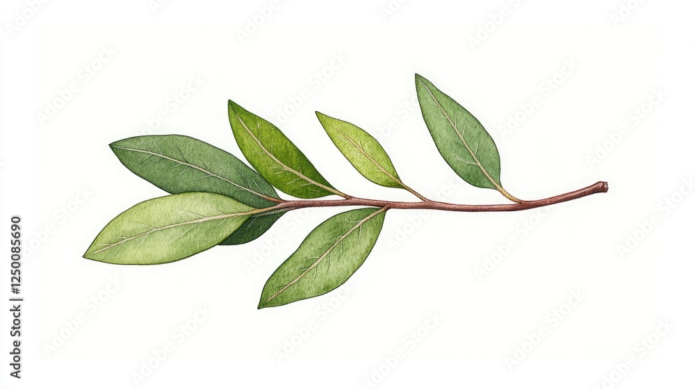 Naklejka premium A detailed illustration of a green leaf branch showcasing various leaf shapes and textures