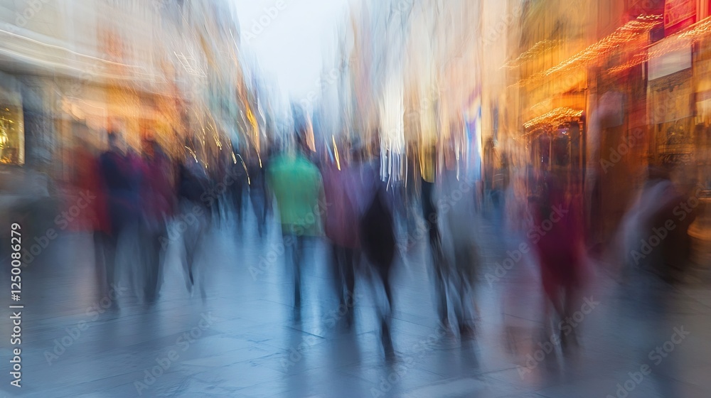 Crowd of People Walking Through a Bustling City Street at Dusk with Blurred Lights and Background : Generative AI Crowd of People Walking Through a Bustling City Street at Dusk with Blurred Lights and Background : Generative AI