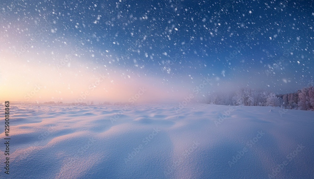 冬の雪空と朝焼けの幻想的な風景 冬の雪空と朝焼けの幻想的な風景