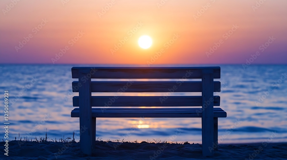 Serene Beach Sunset with Silhouette of a Bench Inviting Relaxation and Reflection : Generative AI Serene Beach Sunset with Silhouette of a Bench Inviting Relaxation and Reflection : Generative AI