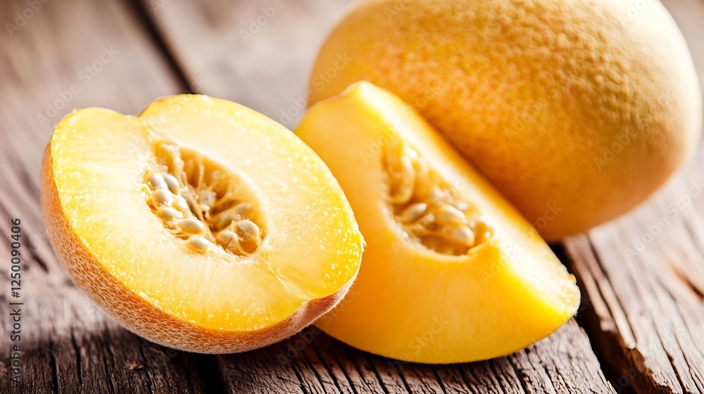 Fresh Sweet Melon Slices on Wooden Table Surrounded by Natural Rustic Ambiance : Generative AI Fresh Sweet Melon Slices on Wooden Table Surrounded by Natural Rustic Ambiance : Generative AI