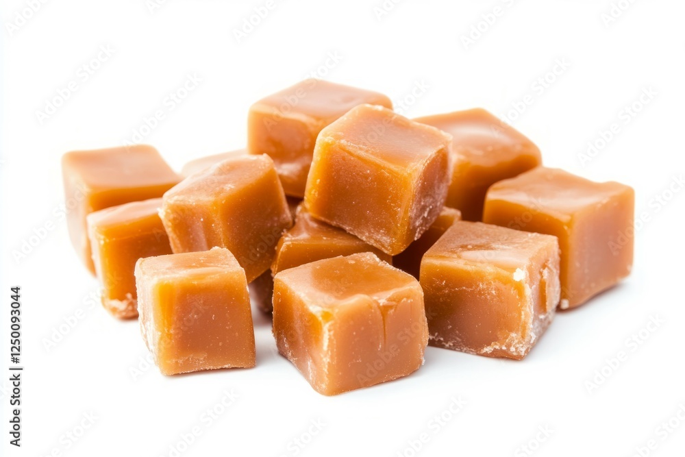 Caramel candy cubes on solid white background. AI generated Caramel candy cubes on solid white background. AI generated