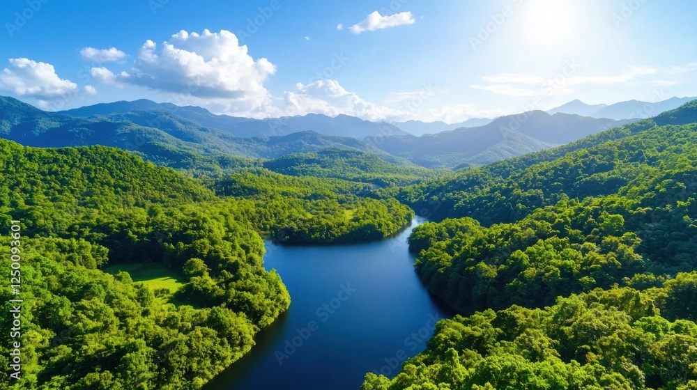 Fototapeta premium Aerial View Of Lush Green Tropical River And Forest Landscape