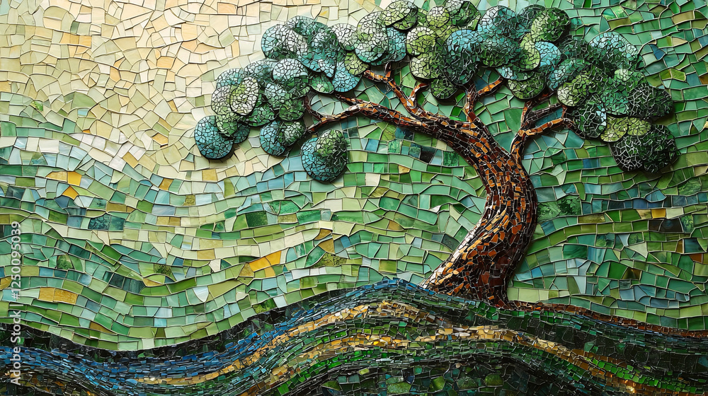 Obraz premium Intricate mosaic art featuring green tree design