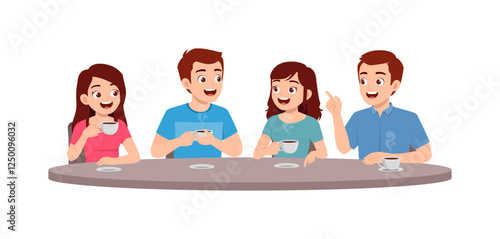young man and young woman and friend drinking coffee and talking