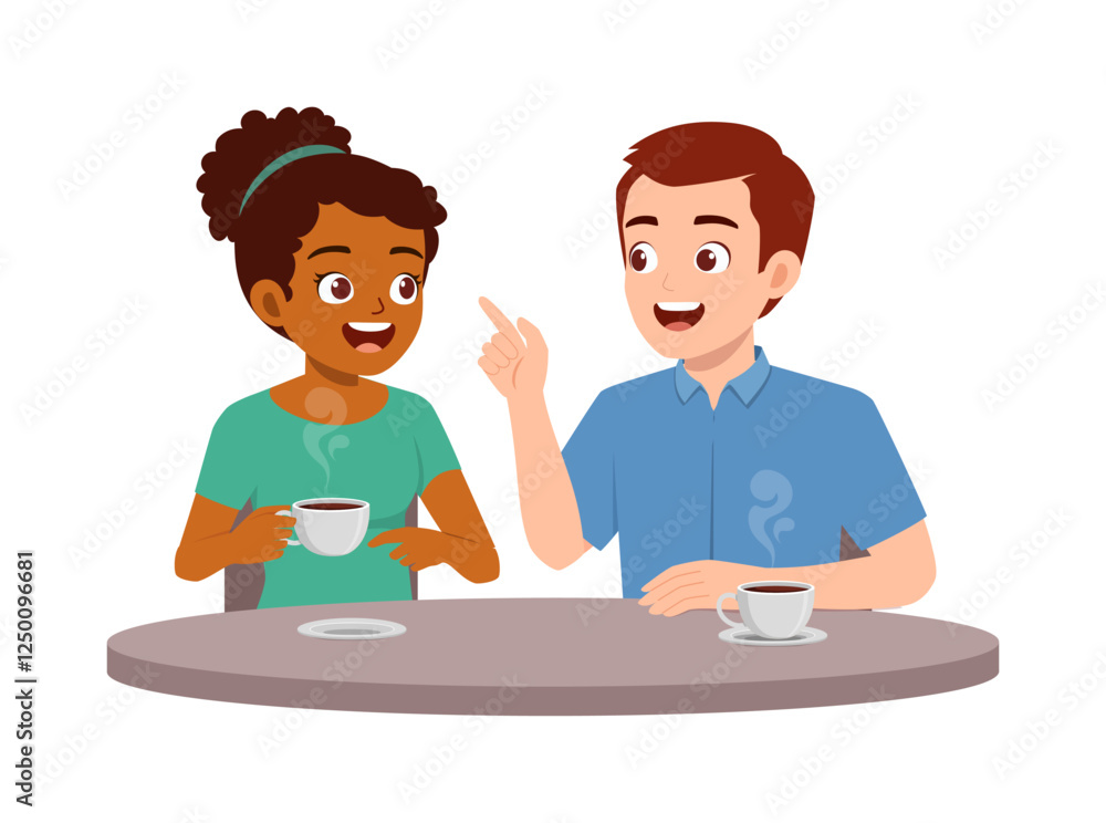 young man and young woman drinking coffee and talking young man and young woman drinking coffee and talking